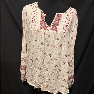 Knox Rose Cream and Red Embroidered Blouse